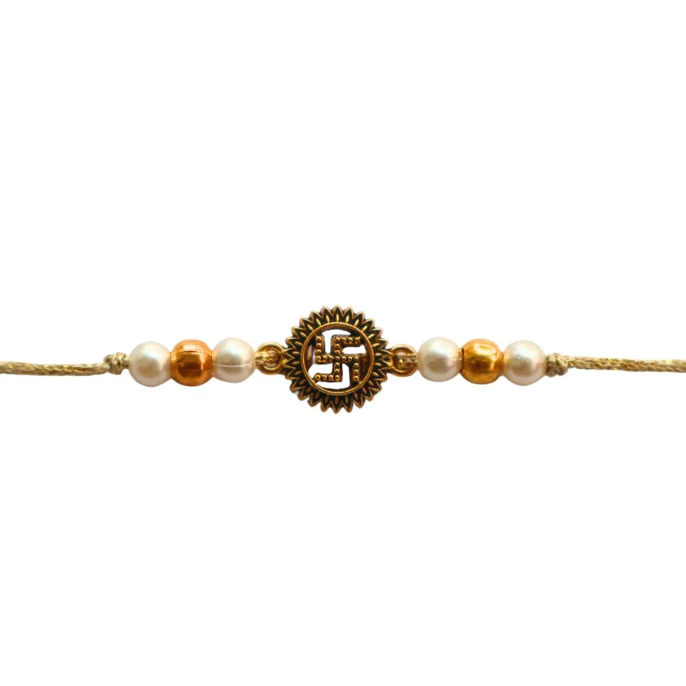 Sacred symbol Swastik rakhi in metal design